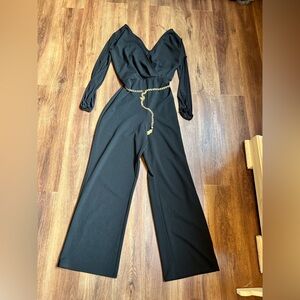 Justify Black and Gold Elegant Wide-Leg Jumpsuit size Large